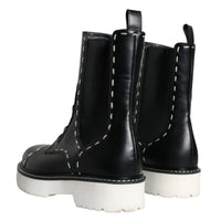 Dolce & Gabbana Black Leather Combat Mid Calf Boots Shoes