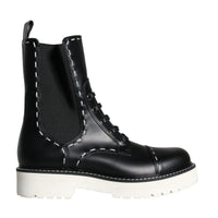 Dolce & Gabbana Black Leather Combat Mid Calf Boots Shoes