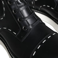 Dolce & Gabbana Black Leather Combat Mid Calf Boots Shoes