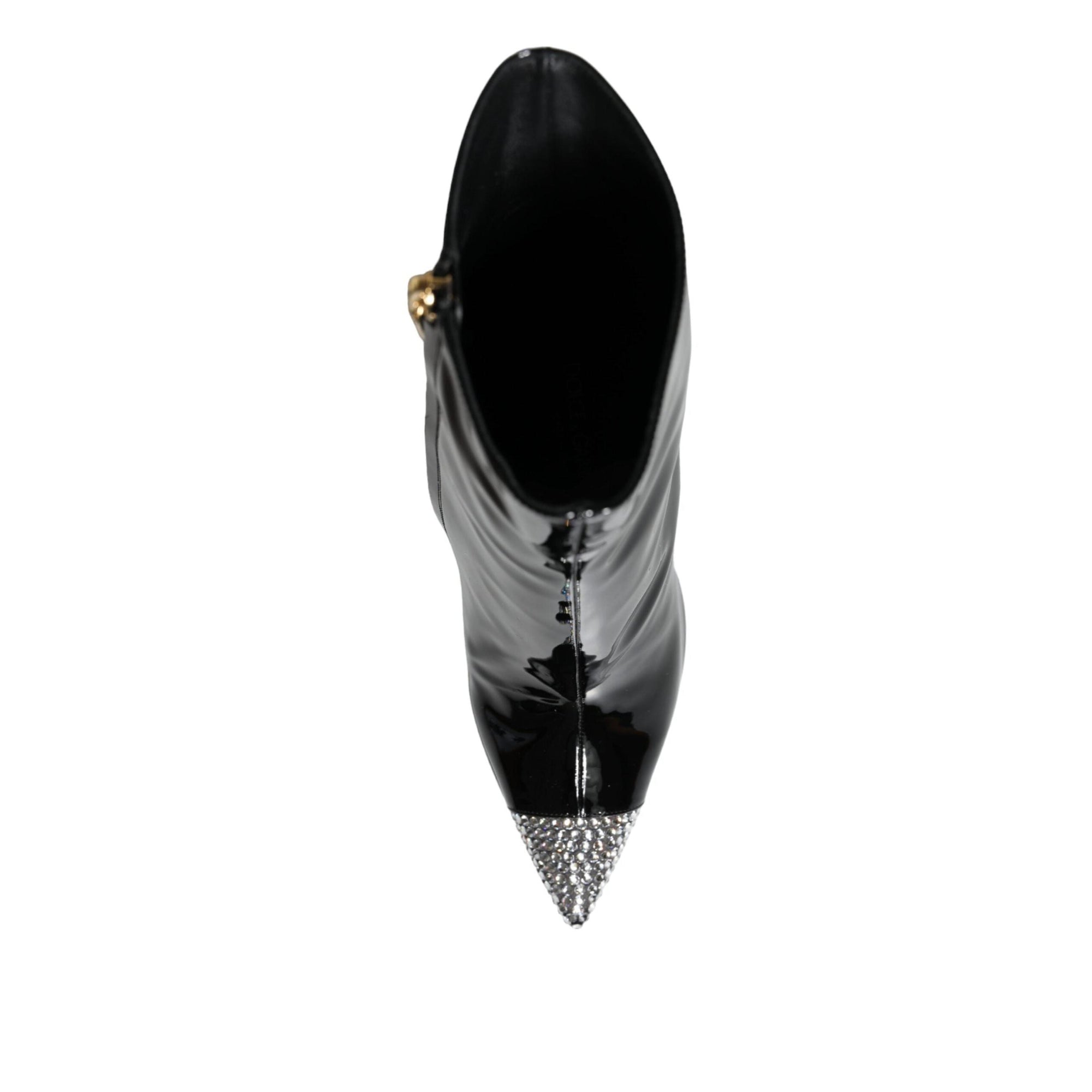 Dolce &amp; Gabbana Black Patent Leather Crystal Heel Boots Shoes