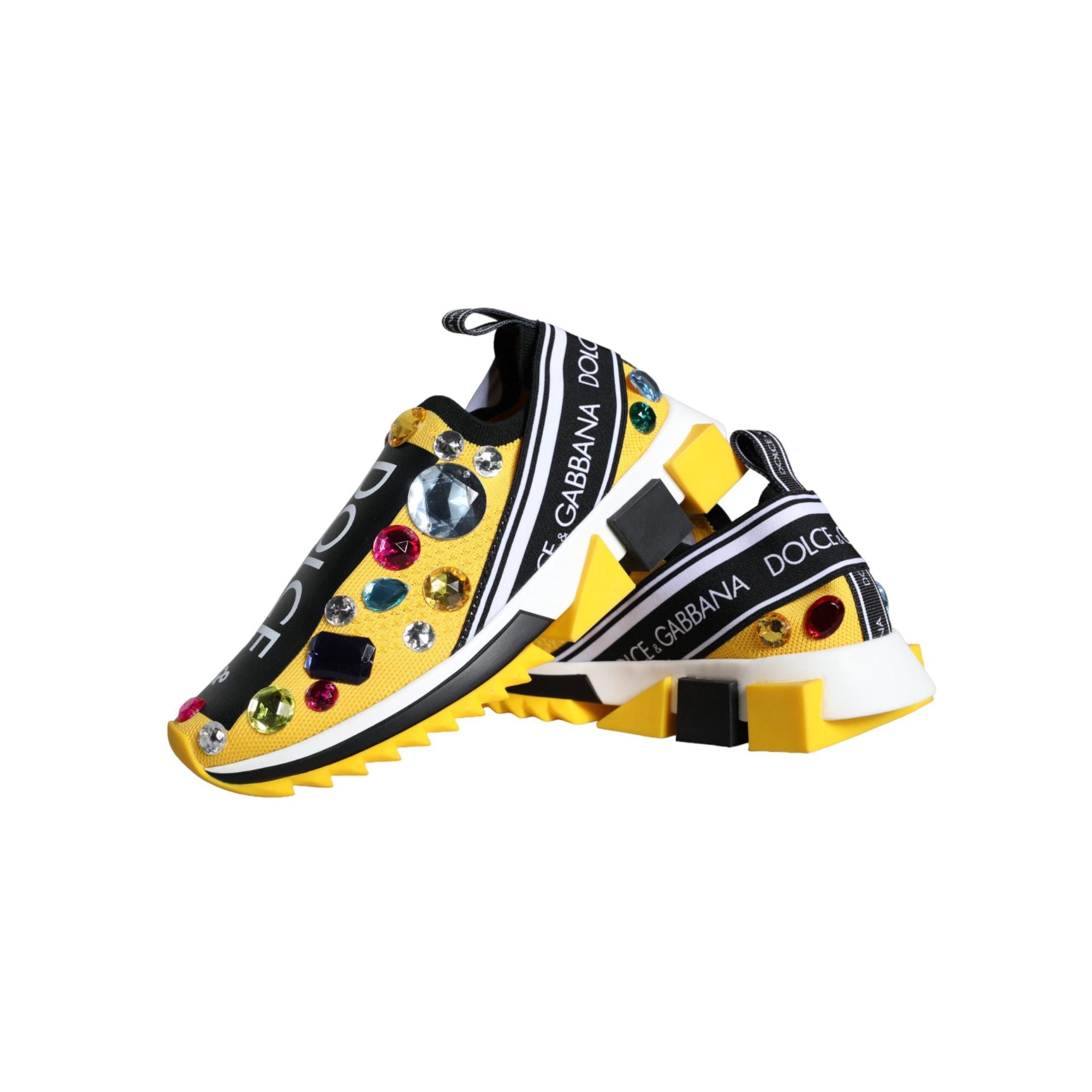 Dolce &amp; Gabbana Yellow Sorrento Crystals Sneakers Womens Shoes