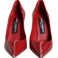 Dolce & Gabbana Red Patent Leather Faux Pearl Heels Pumps Shoes