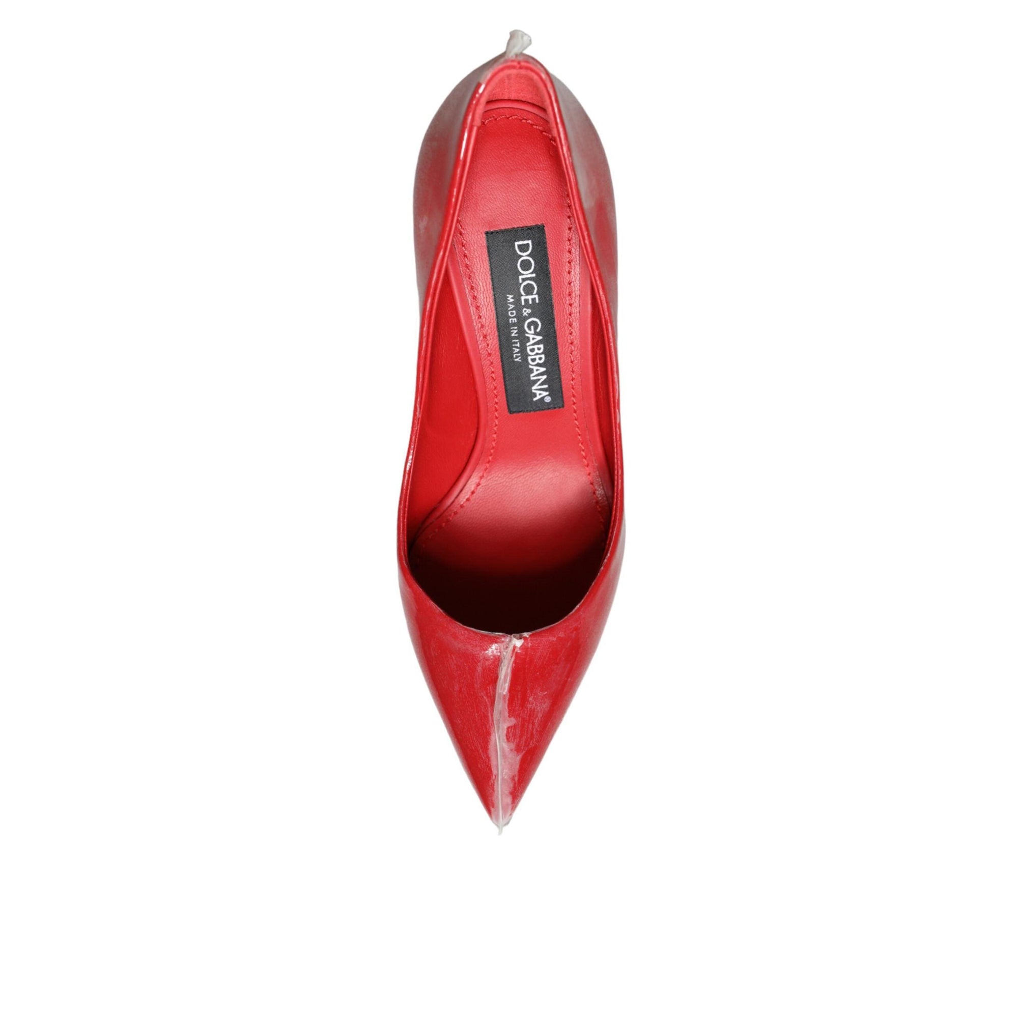 Dolce &amp; Gabbana Red Patent Leather Faux Pearl Heels Pumps Shoes