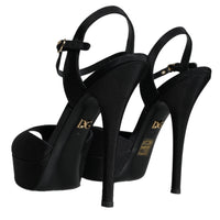 Dolce & Gabbana Black Leather Platform Heels Sandals Shoes