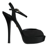 Dolce & Gabbana Black Leather Platform Heels Sandals Shoes