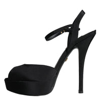 Dolce & Gabbana Black Leather Platform Heels Sandals Shoes