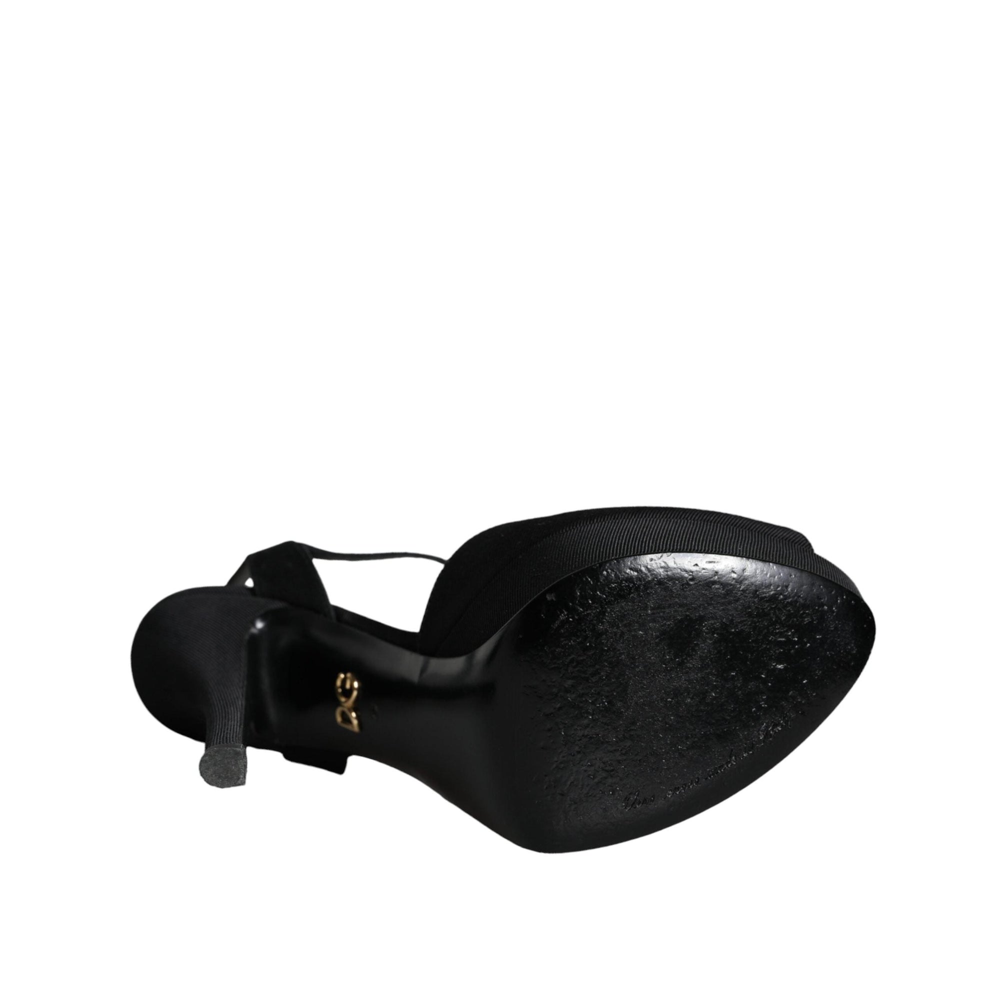 Dolce &amp; Gabbana Black Leather Platform Heels Sandals Shoes