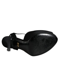 Dolce & Gabbana Black Leather Platform Heels Sandals Shoes