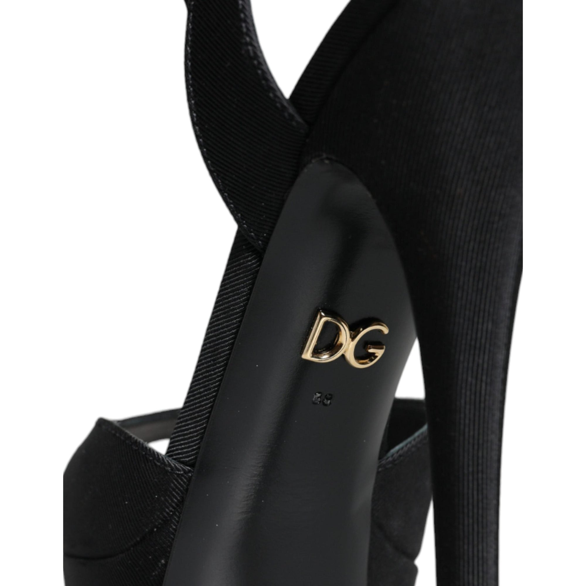 Dolce &amp; Gabbana Black Leather Platform Heels Sandals Shoes
