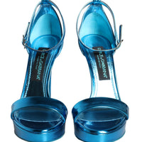 Dolce & Gabbana Metallic Blue Leather Keira Sandals Shoes