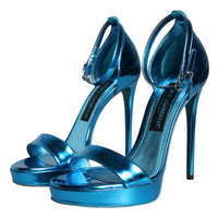 Dolce & Gabbana Metallic Blue Leather Keira Sandals Shoes