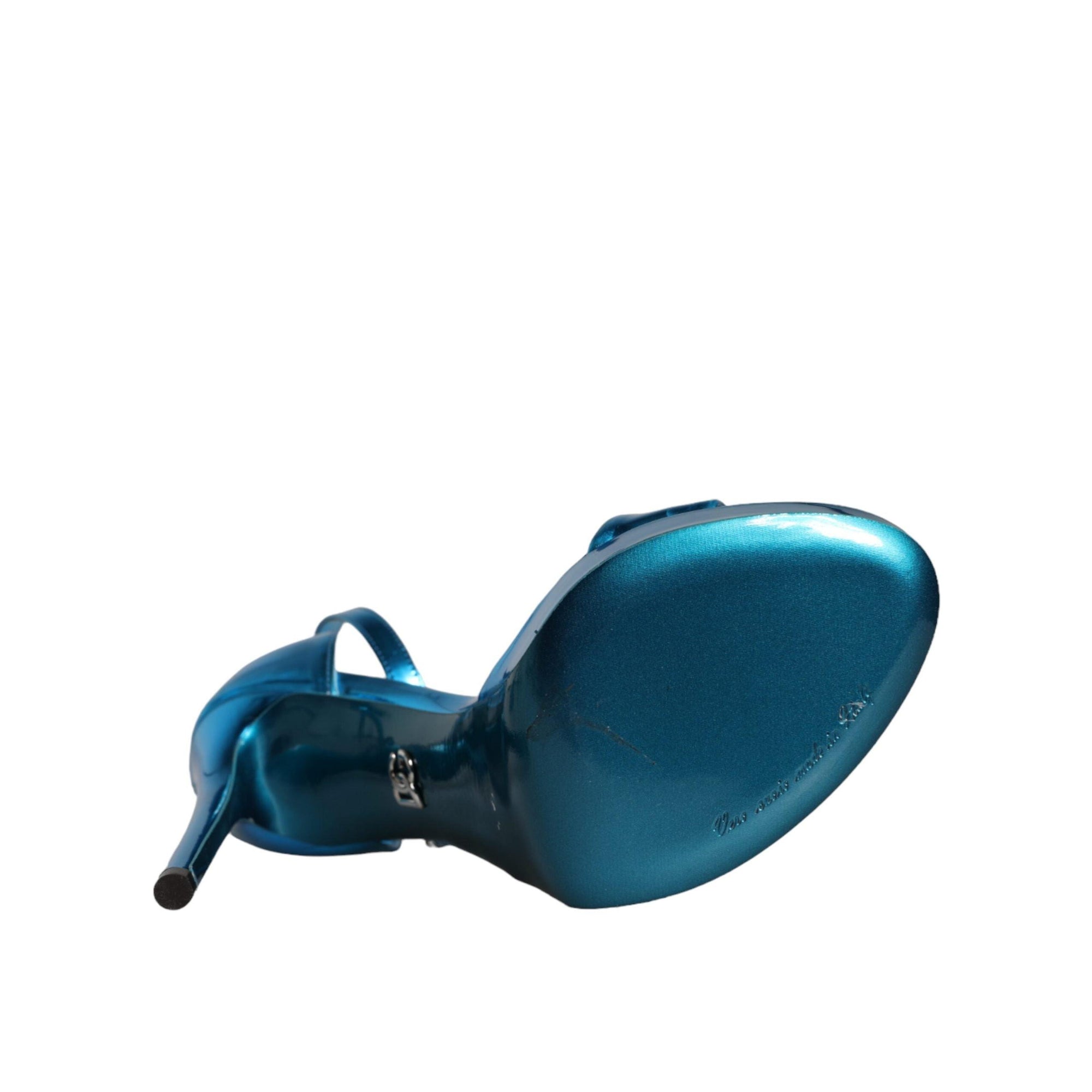 Dolce &amp; Gabbana Metallic Blue Leather Keira Sandals Shoes