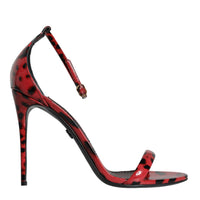 Dolce & Gabbana Red Leopard Leather Ankle Strap Keira Sandals Shoes