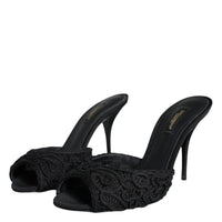 Dolce & Gabbana Black Keira Cordonetto Heels Slides Shoes