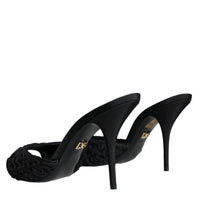 Dolce & Gabbana Black Keira Cordonetto Heels Slides Shoes