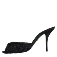 Dolce & Gabbana Black Keira Cordonetto Heels Slides Shoes