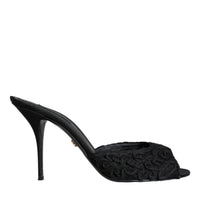 Dolce & Gabbana Black Keira Cordonetto Heels Slides Shoes