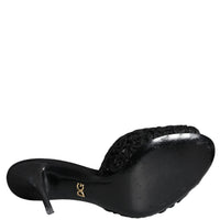 Dolce & Gabbana Black Keira Cordonetto Heels Slides Shoes