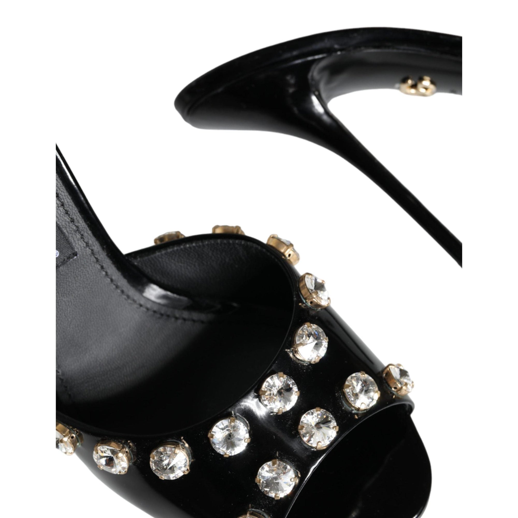 Dolce &amp; Gabbana Black Crystal Heels Keira Sandals Shoes