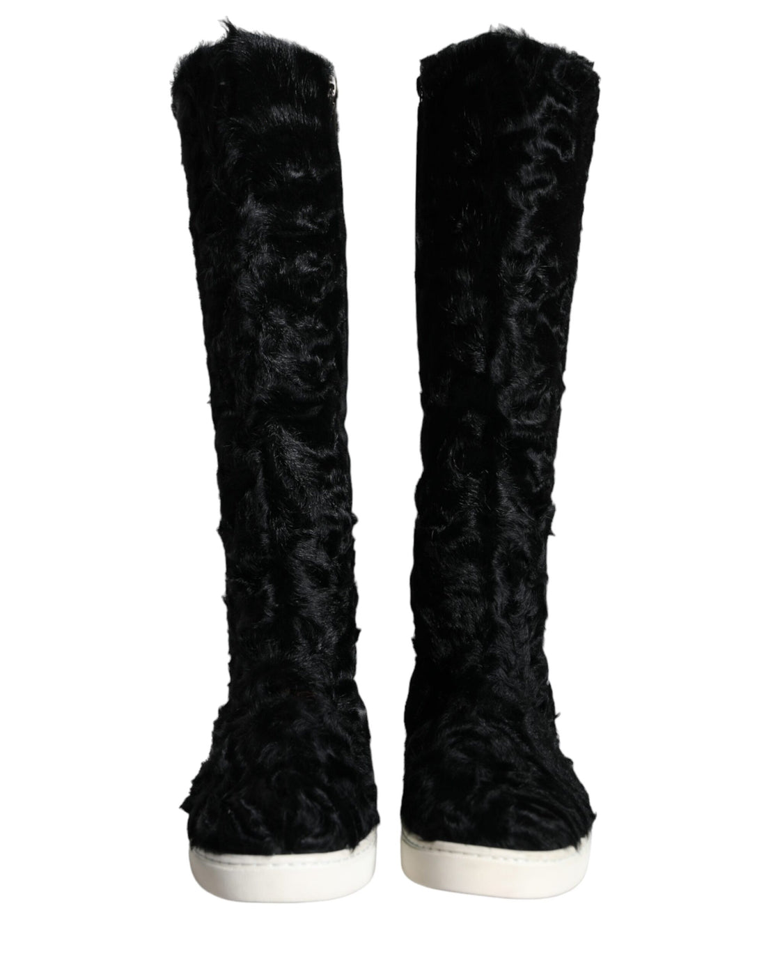 Dolce & Gabbana Black Xiangao Lamb Fur Leather Boots Shoes