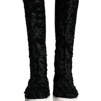 Dolce & Gabbana Black Xiangao Lamb Fur Leather Boots Shoes