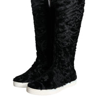 Dolce & Gabbana Black Xiangao Lamb Fur Leather Boots Shoes