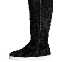 Dolce & Gabbana Black Xiangao Lamb Fur Leather Boots Shoes