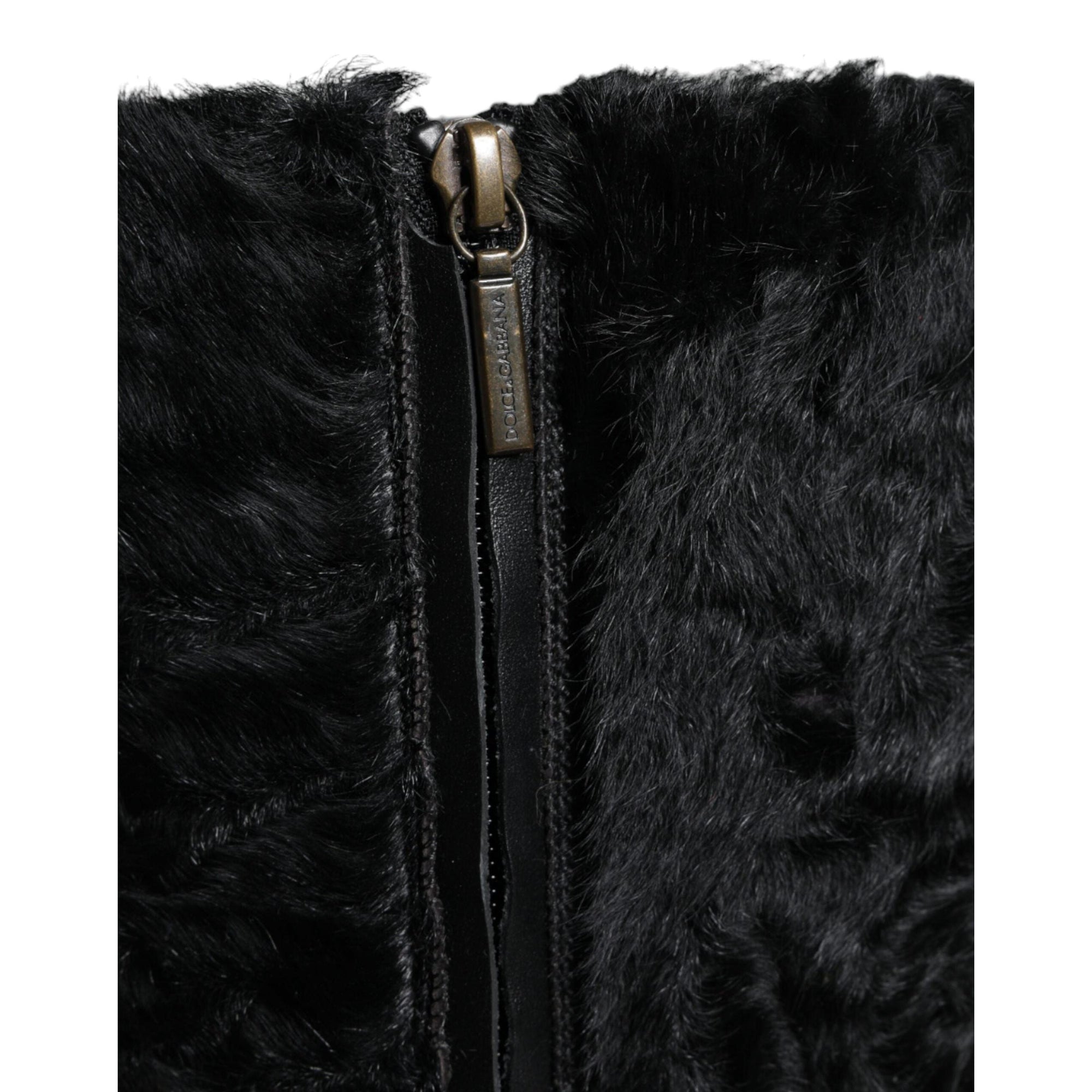 Dolce &amp; Gabbana Black Xiangao Lamb Fur Leather Boots Shoes