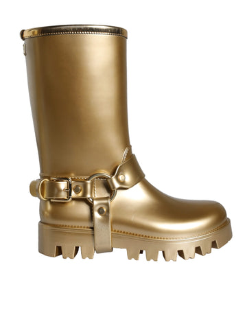 Dolce & Gabbana Metallic Gold Rubber PVC Rain Boots Shoes