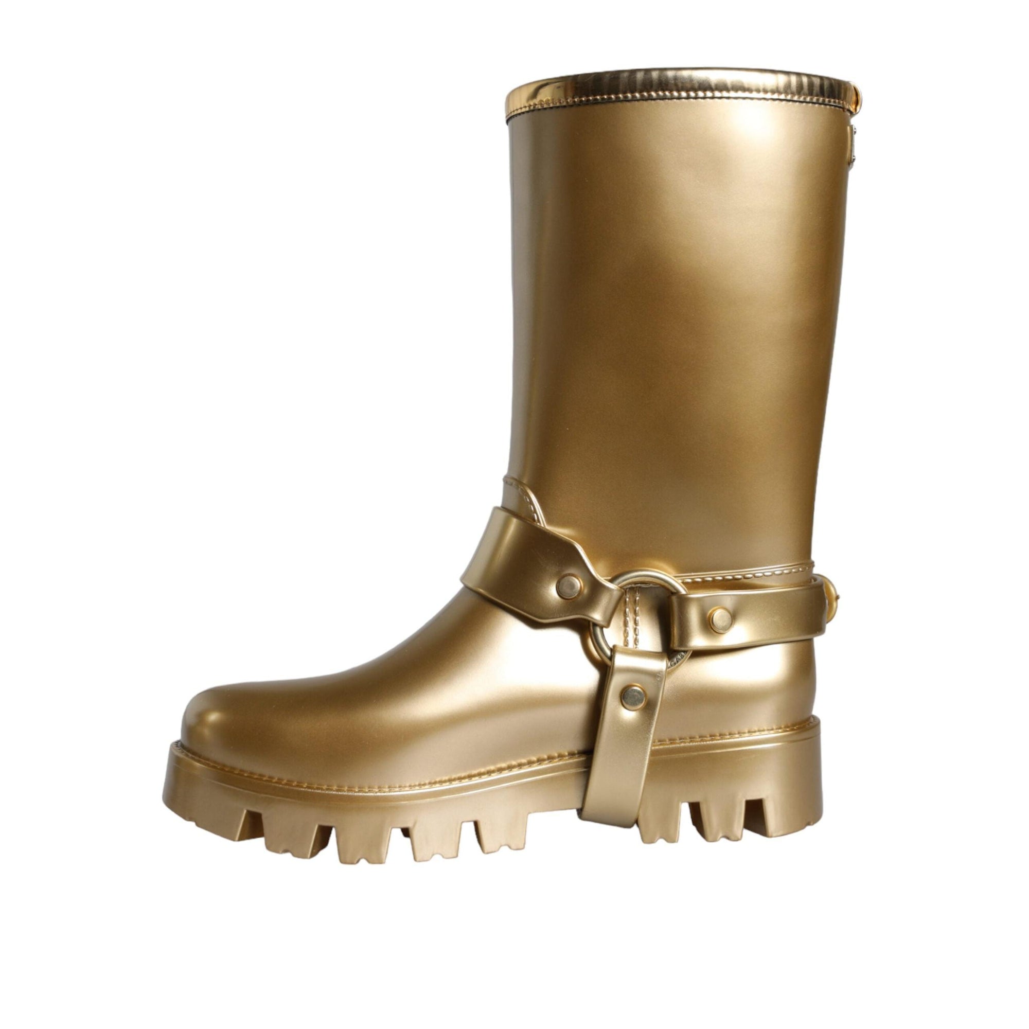 Dolce &amp; Gabbana Metallic Gold Rubber PVC Rain Boots Shoes