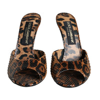 Dolce & Gabbana Brown Leopard Leather Slides Heels Sandals Shoes