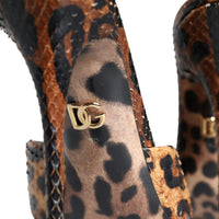 Dolce & Gabbana Brown Leopard Leather Slides Heels Sandals Shoes