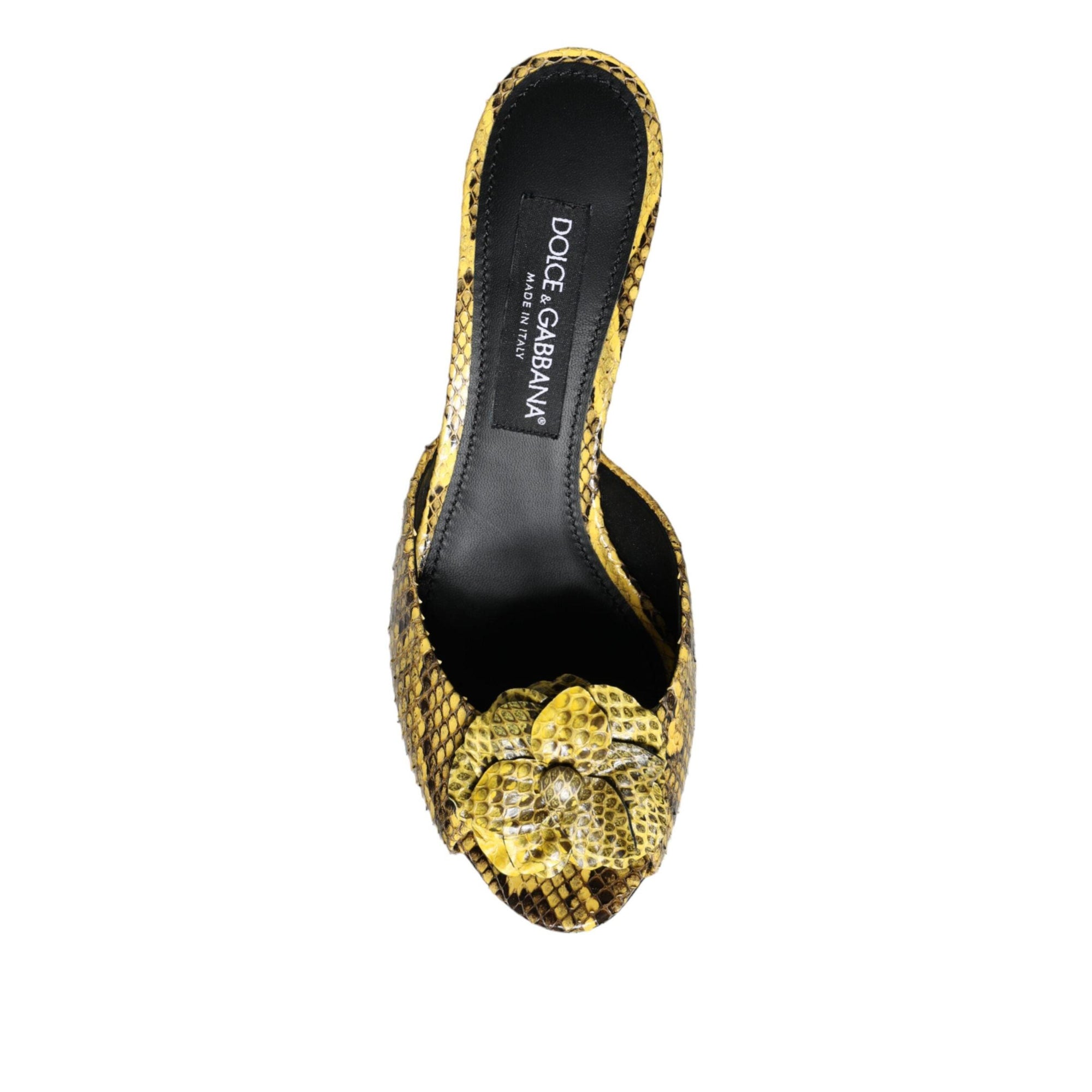 Dolce &amp; Gabbana Yellow Leather Block Heels Slides Shoes