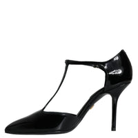 Dolce & Gabbana Black Leather T-strap Stiletto High Heels Shoes