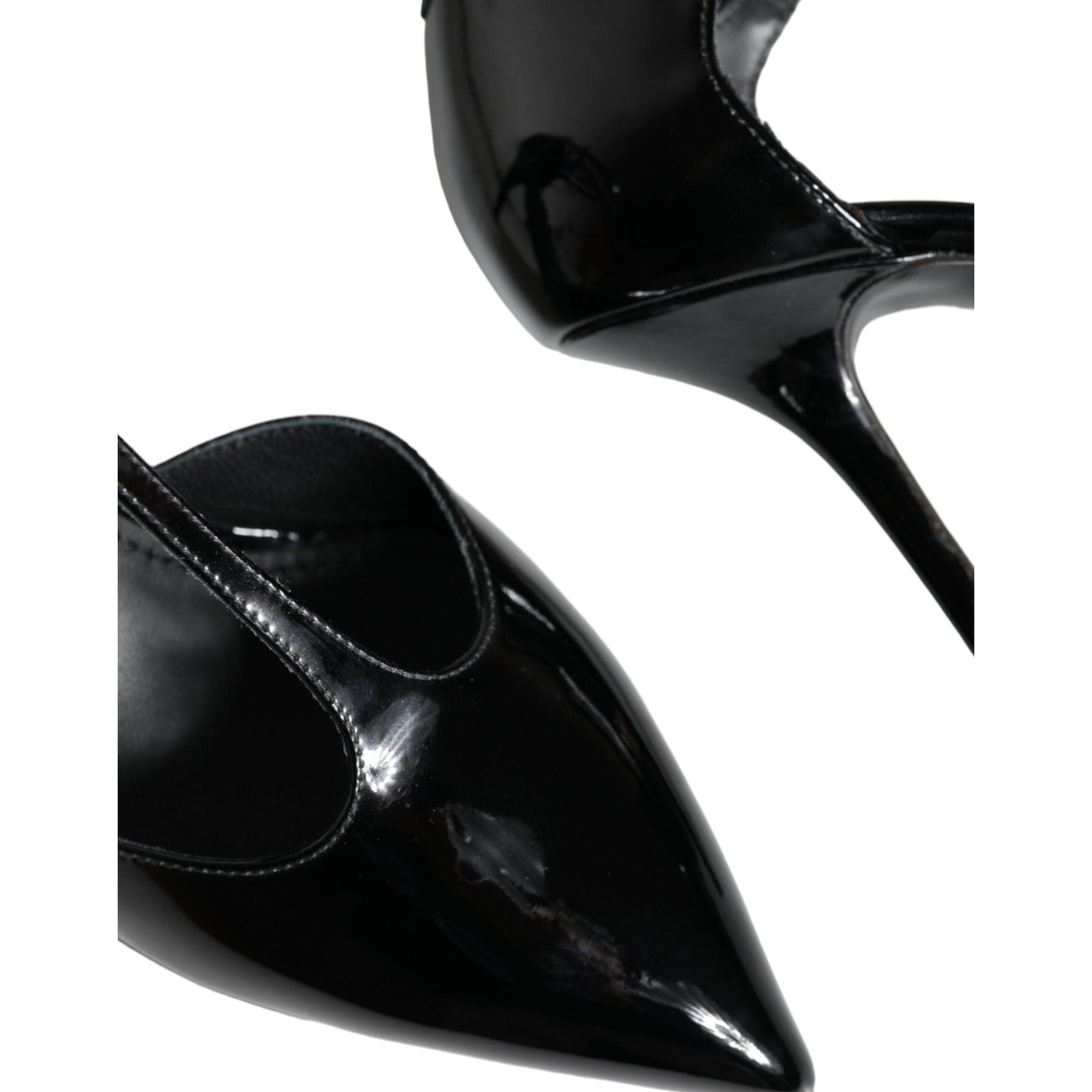Dolce &amp; Gabbana Black Leather T-strap Stiletto High Heels Shoes