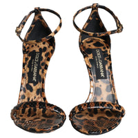 Dolce & Gabbana Brown Leopard Leather Ankle Strap Sandals Shoes