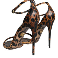 Dolce & Gabbana Brown Leopard Leather Ankle Strap Sandals Shoes