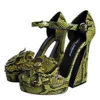 Dolce & Gabbana Green Exotic Leather Ankle Strap Heels Sandals Shoes