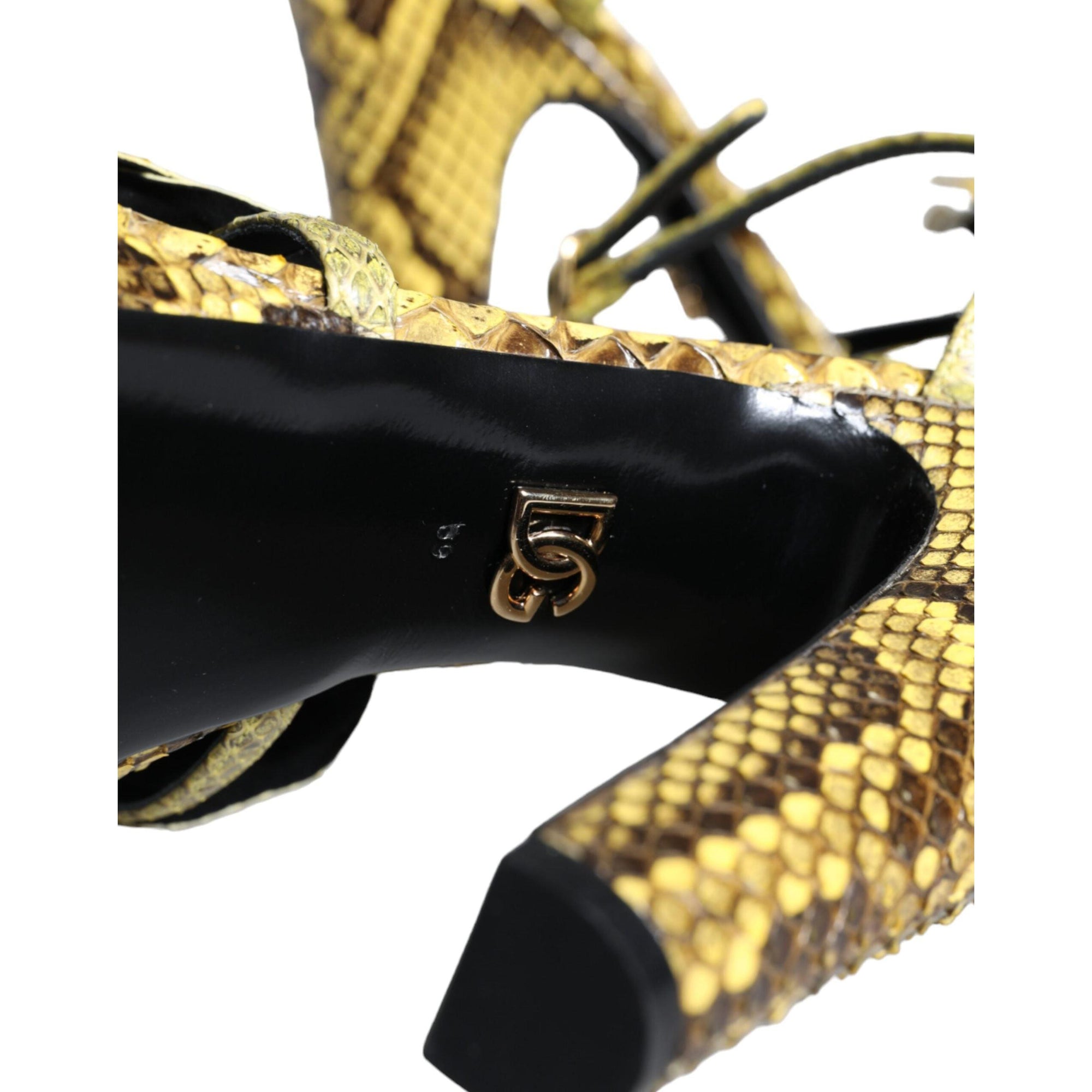 Dolce &amp; Gabbana Yellow Exotic Leather Ankle Strap Heels Sandals Shoes