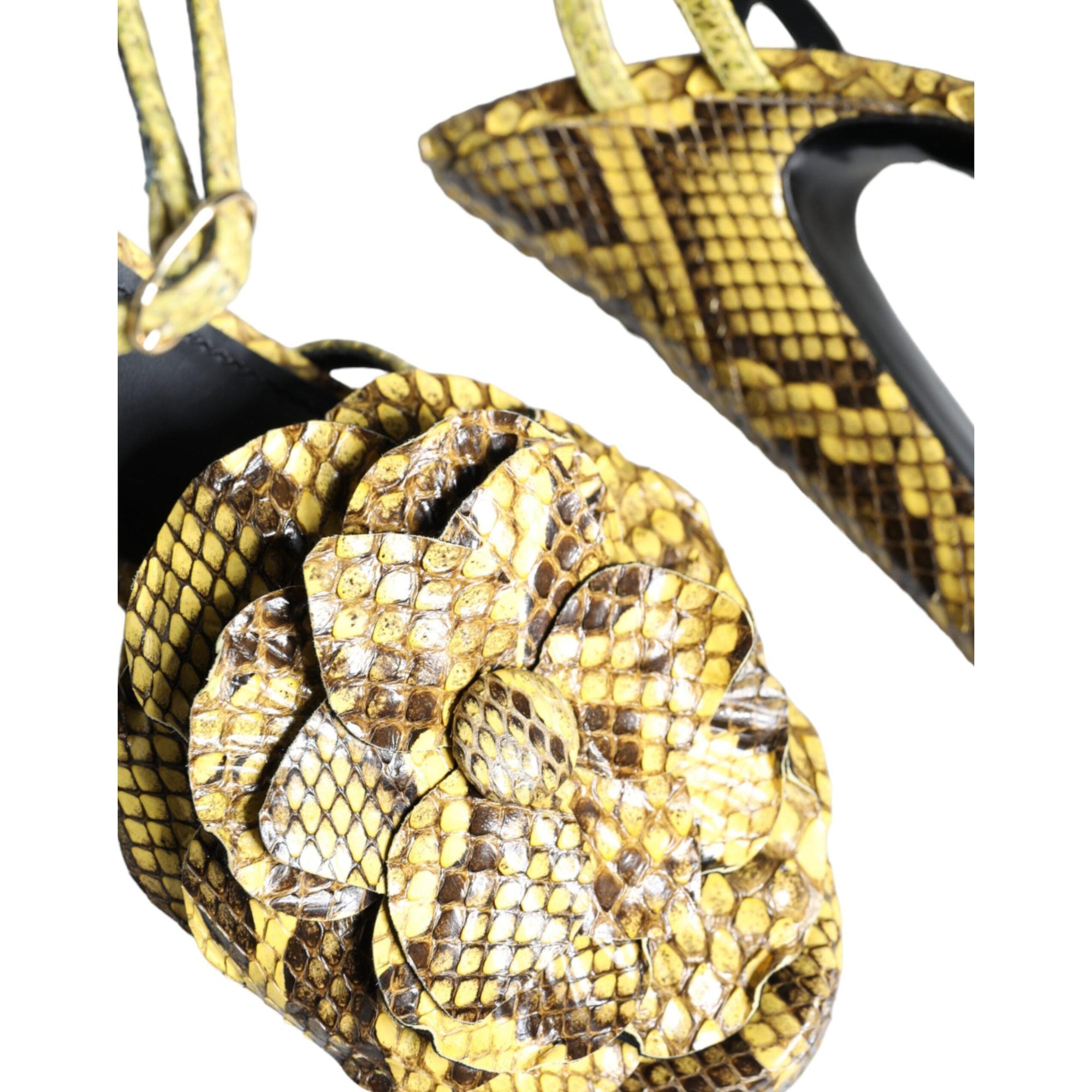 Dolce &amp; Gabbana Yellow Exotic Leather Ankle Strap Heels Sandals Shoes