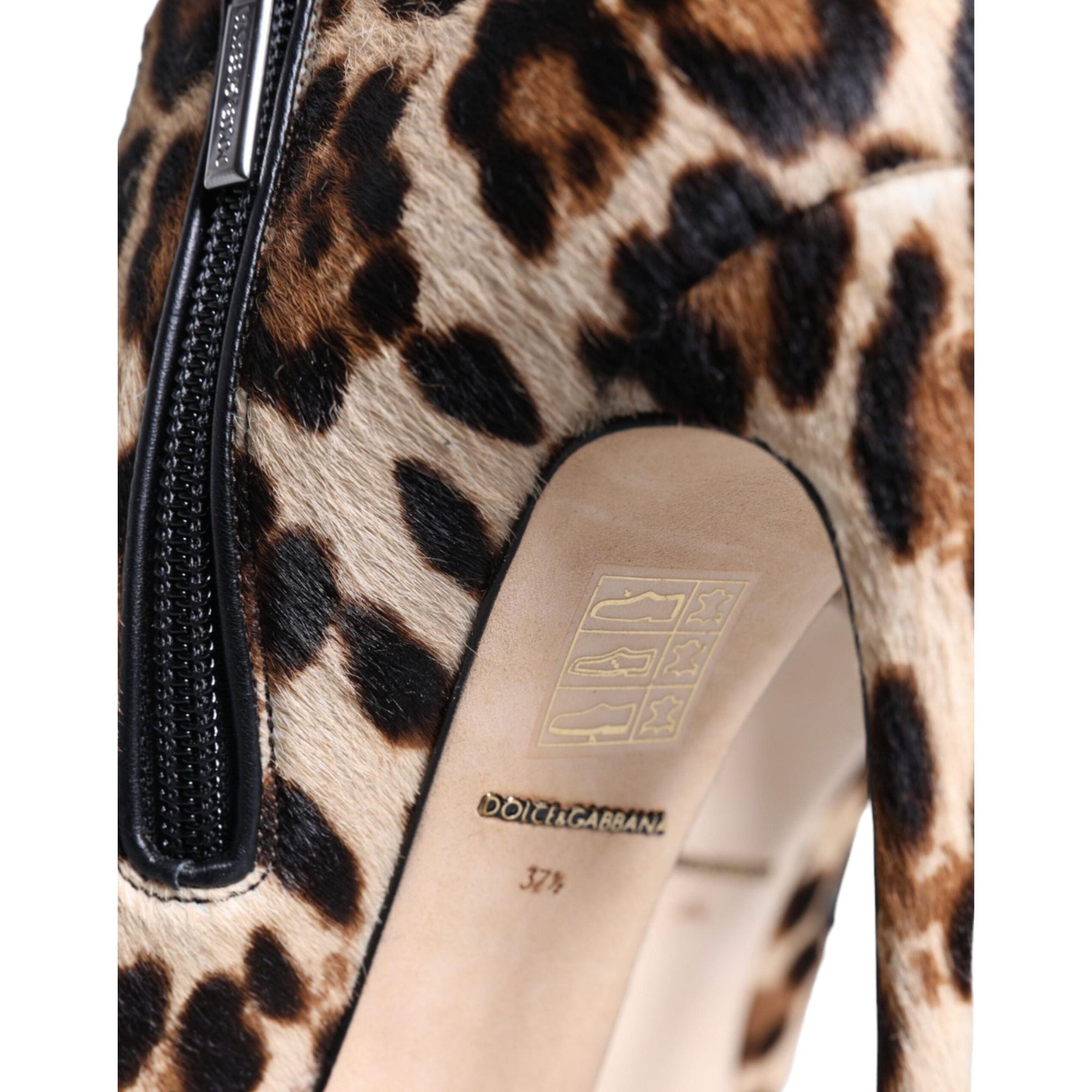 Dolce &amp; Gabbana Brown Leopard Calf Fur Heels Ankle Boots Shoes