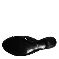 Dolce & Gabbana Black Leather Heels Slides Sandals Shoes