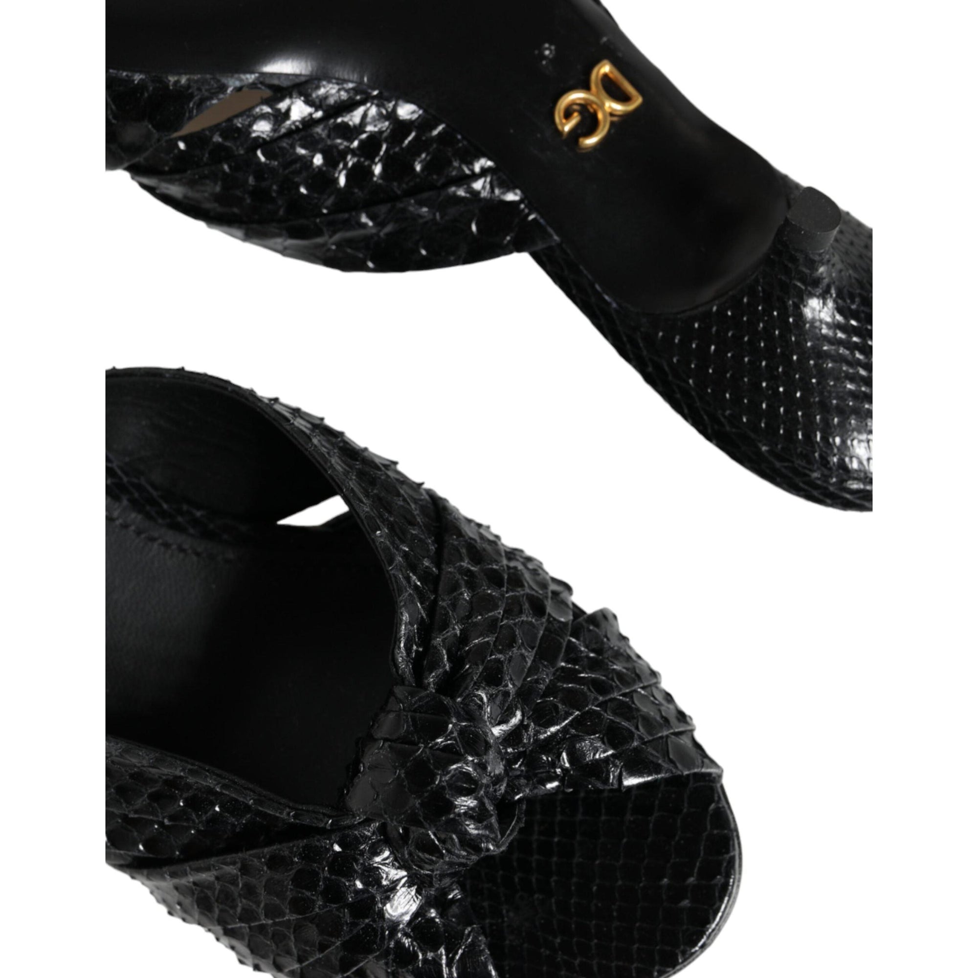 Dolce &amp; Gabbana Black Leather Heels Slides Sandals Shoes