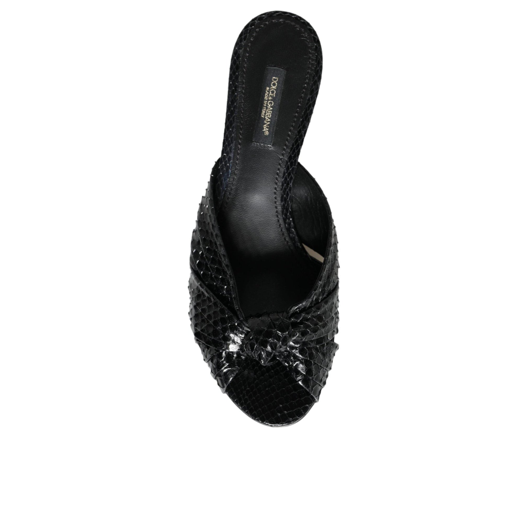 Dolce &amp; Gabbana Black Leather Heels Slides Sandals Shoes