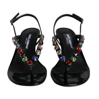 Dolce & Gabbana Black Leather Crystal Slingback Sandals Shoes