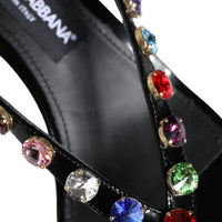 Dolce & Gabbana Black Leather Crystal Slingback Sandals Shoes