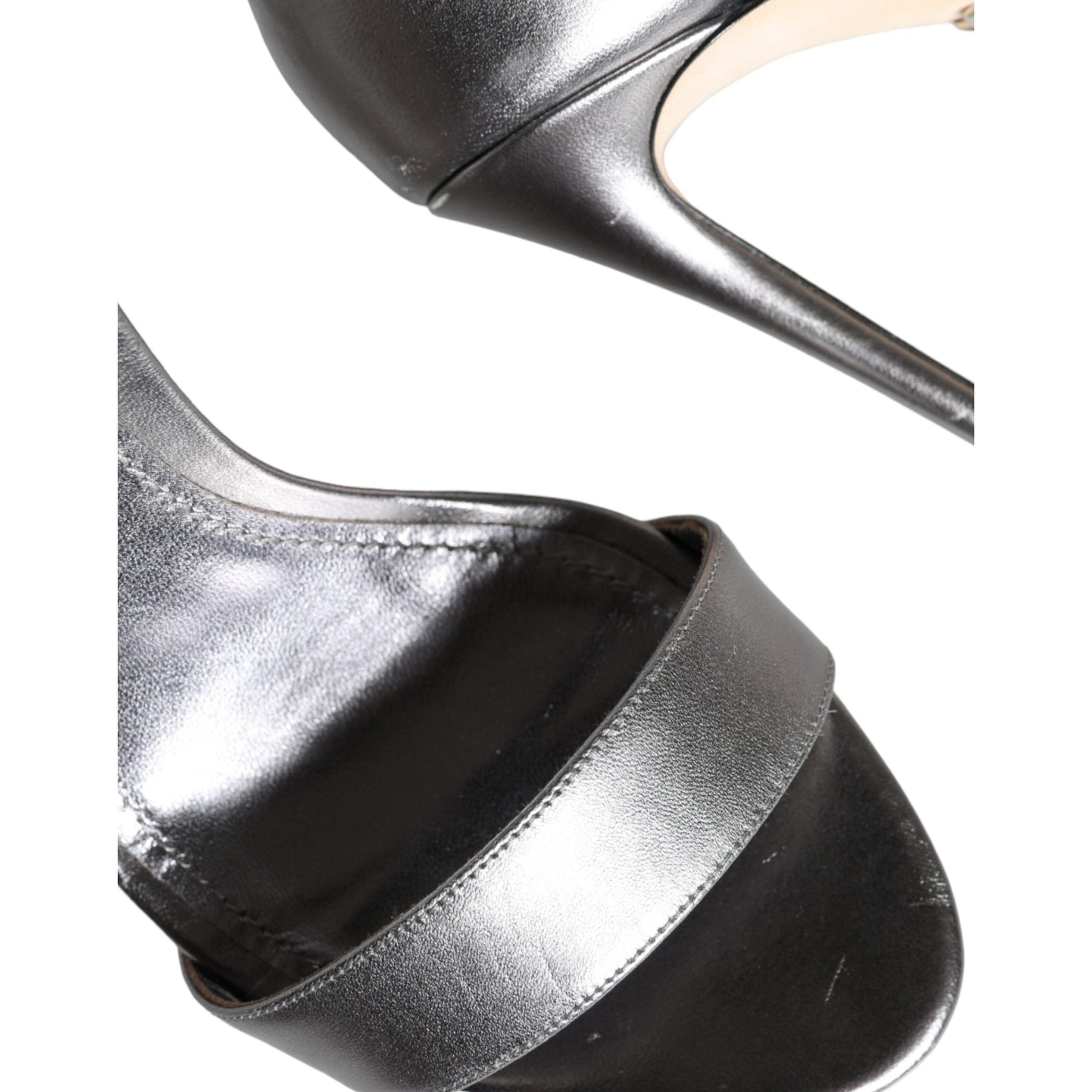 Dolce &amp; Gabbana Silver KEIRA Heels Ankle Strap Sandals Shoes