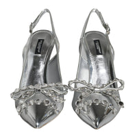 Dolce & Gabbana Silver Mesh Crystal Embellished Slingback Shoes