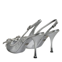 Dolce & Gabbana Silver Mesh Crystal Embellished Slingback Shoes