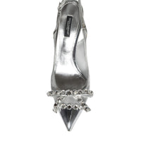 Dolce & Gabbana Silver Mesh Crystal Embellished Slingback Shoes